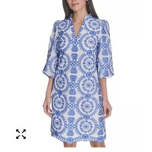 Jessica Howard White and Blue Patterned Mini Dress